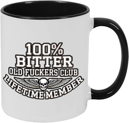 Old Fuckers Club, 100% Bitter Lifetimes Member travel coffee mug with handle