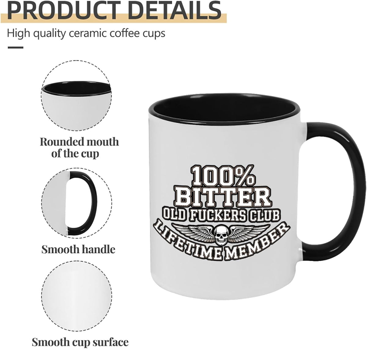 Old Fuckers Club, 100% Bitter Lifetimes Member travel coffee mug with handle