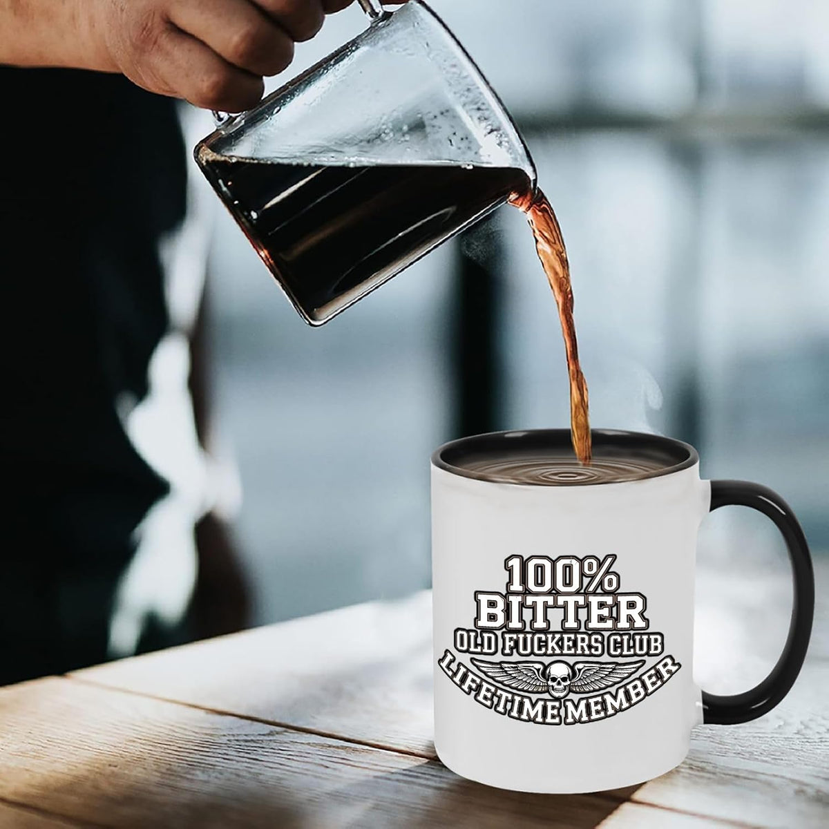 Old Fuckers Club, 100% Bitter Lifetimes Member travel coffee mug with handle