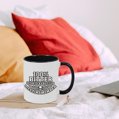 Old Fuckers Club, 100% Bitter Lifetimes Member travel coffee mug with handle