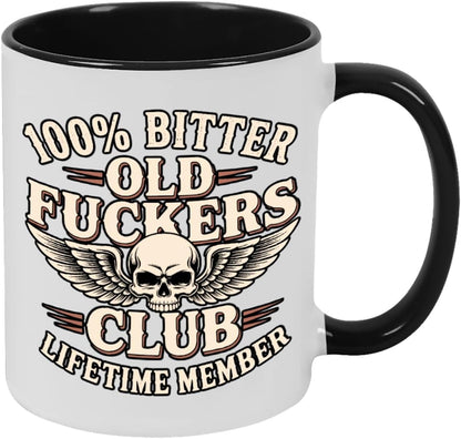 Old Fuckers Club, 100% Bitter Lifetimes Member travel coffee mug with handle
