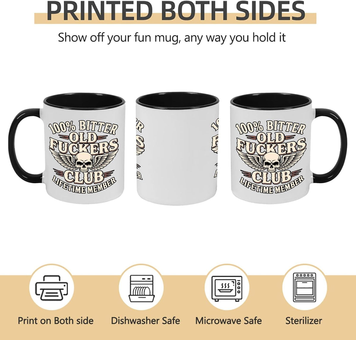Old Fuckers Club, 100% Bitter Lifetimes Member travel coffee mug with handle