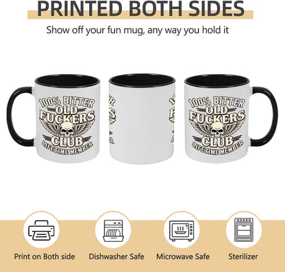 Old Fuckers Club, 100% Bitter Lifetimes Member travel coffee mug with handle
