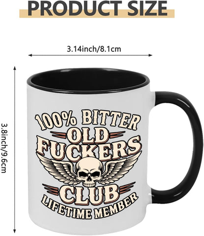Old Fuckers Club, 100% Bitter Lifetimes Member travel coffee mug with handle