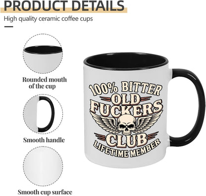 Old Fuckers Club, 100% Bitter Lifetimes Member travel coffee mug with handle