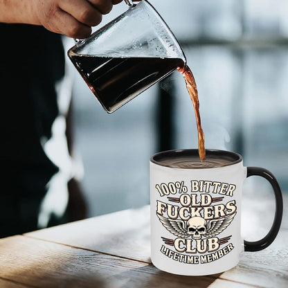 Old Fuckers Club, 100% Bitter Lifetimes Member travel coffee mug with handle