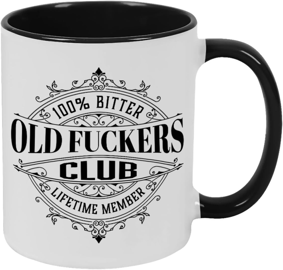 Old Fuckers Club, 100% Bitter Lifetimes Member travel coffee mug with handle