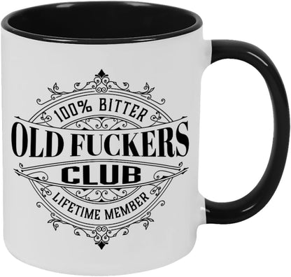 Old Fuckers Club, 100% Bitter Lifetimes Member travel coffee mug with handle