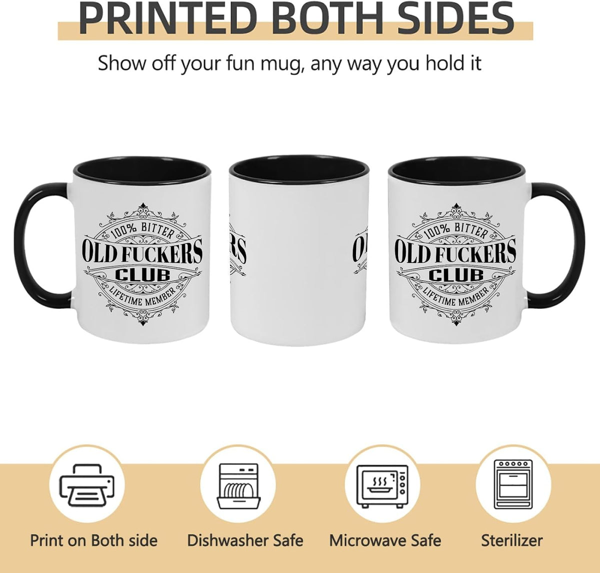 Old Fuckers Club, 100% Bitter Lifetimes Member travel coffee mug with handle