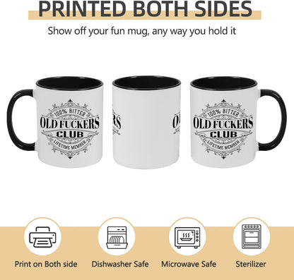 Old Fuckers Club, 100% Bitter Lifetimes Member travel coffee mug with handle