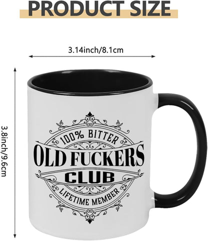 Old Fuckers Club, 100% Bitter Lifetimes Member travel coffee mug with handle