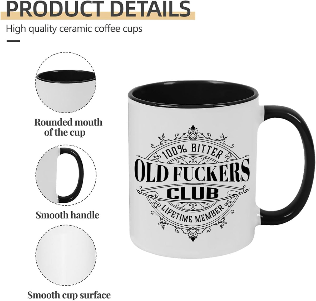 Old Fuckers Club, 100% Bitter Lifetimes Member travel coffee mug with handle