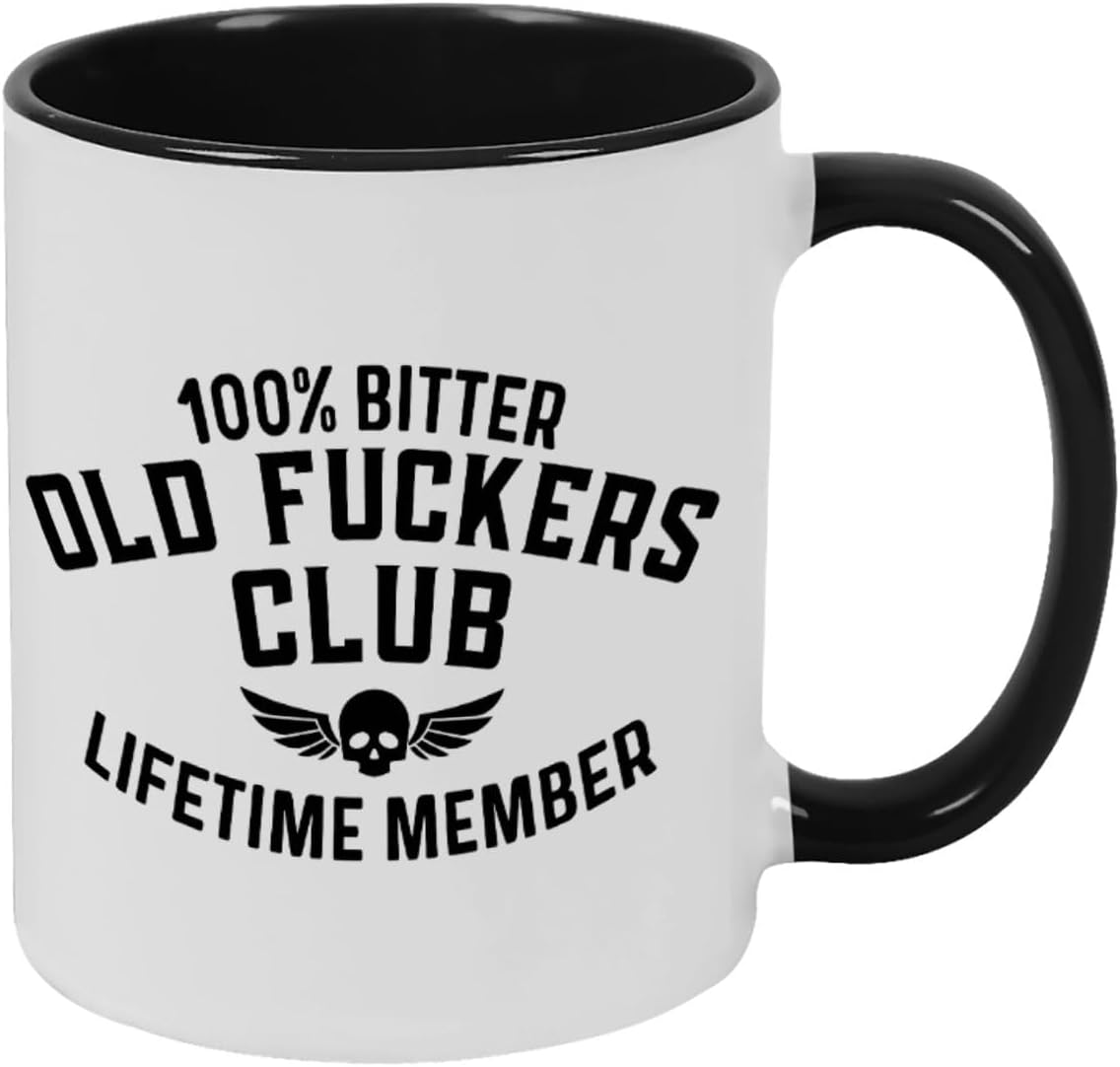 Old Fuckers Club, 100% Bitter Lifetimes Member travel coffee mug with handle