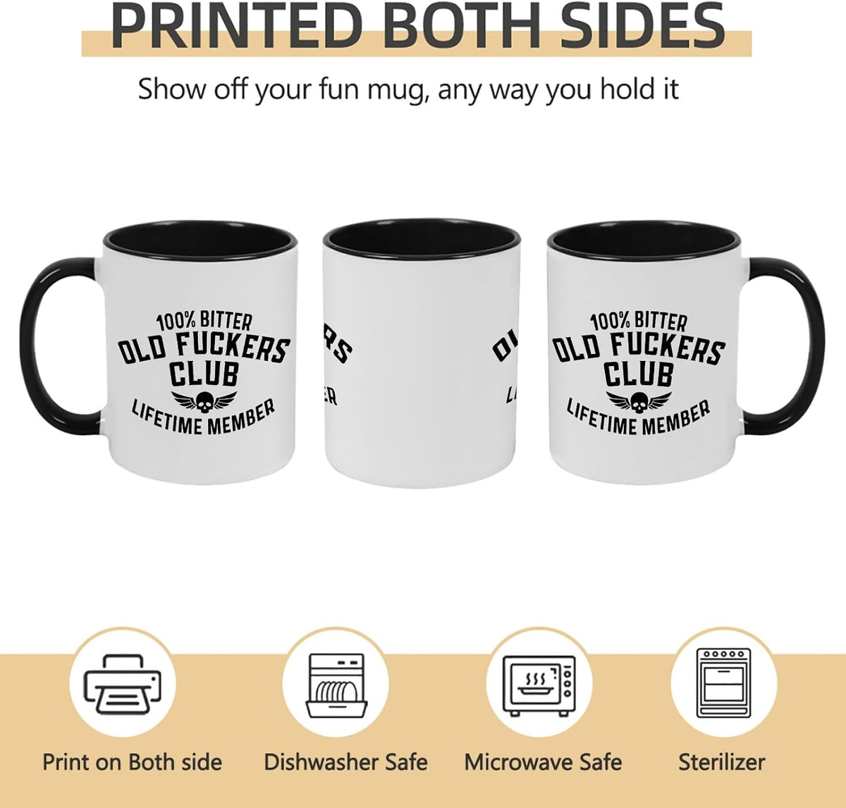 Old Fuckers Club, 100% Bitter Lifetimes Member travel coffee mug with handle