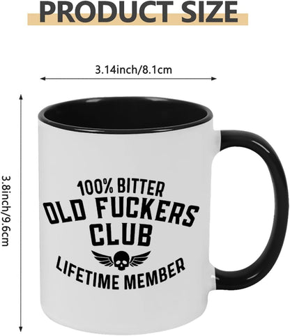 Old Fuckers Club, 100% Bitter Lifetimes Member travel coffee mug with handle