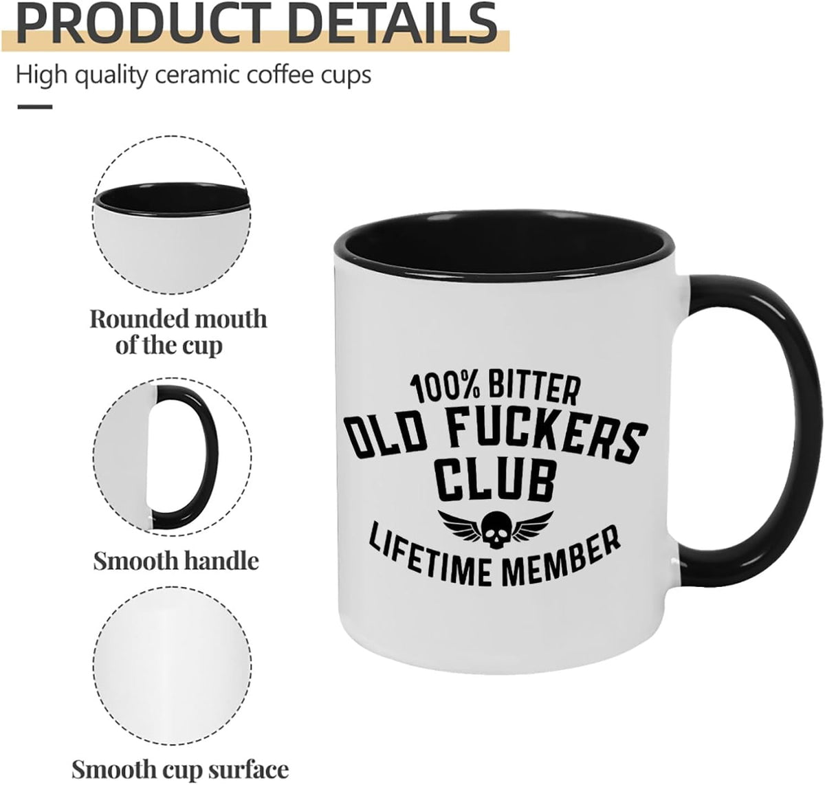 Old Fuckers Club, 100% Bitter Lifetimes Member travel coffee mug with handle
