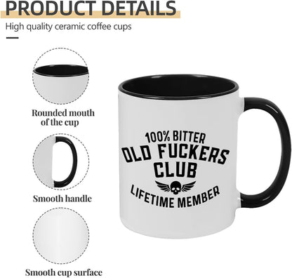Old Fuckers Club, 100% Bitter Lifetimes Member travel coffee mug with handle