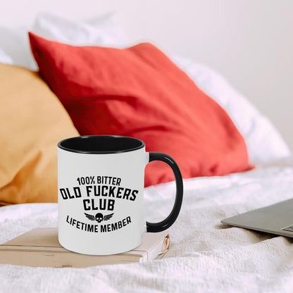 Old Fuckers Club, 100% Bitter Lifetimes Member travel coffee mug with handle