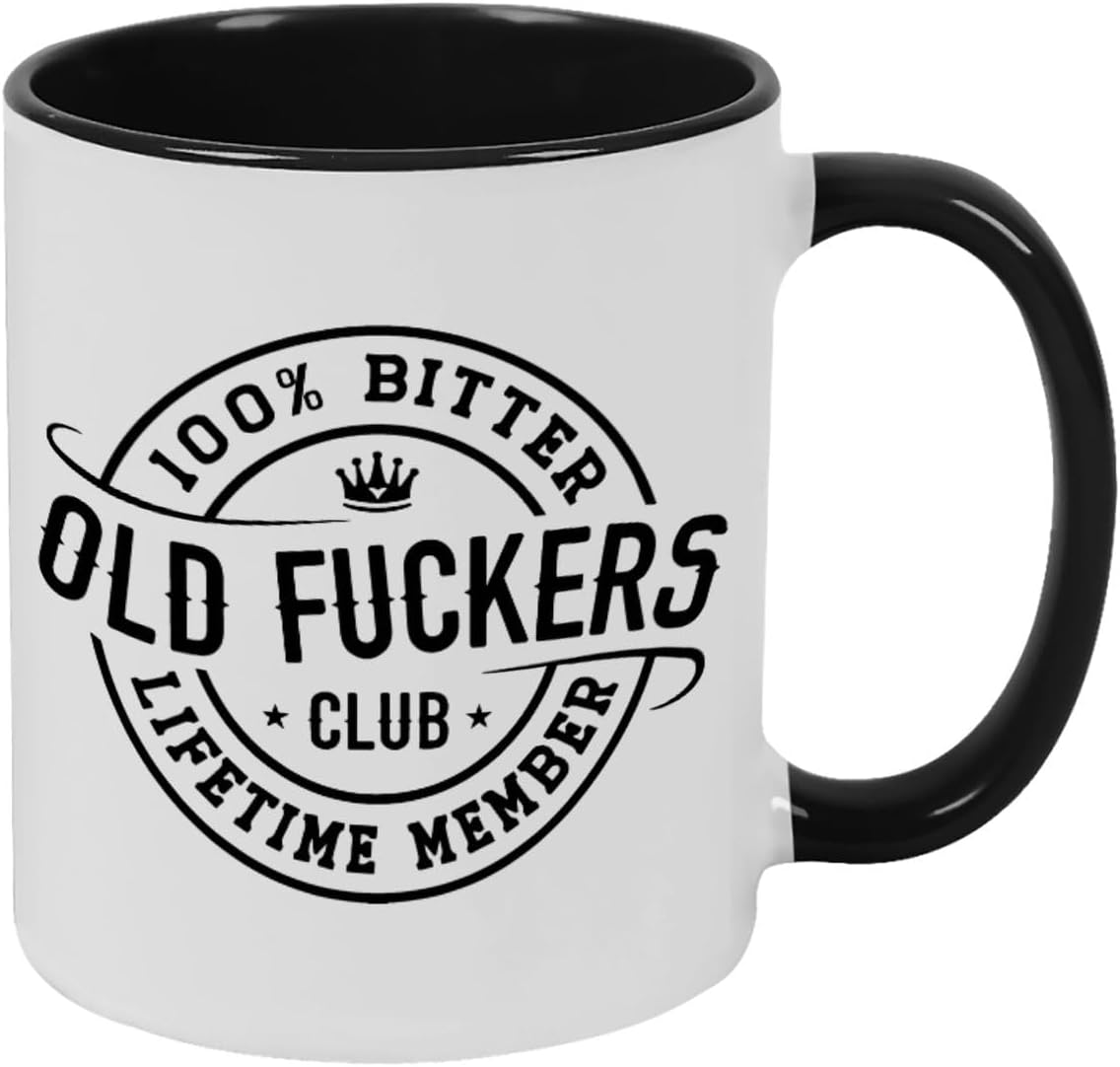 Old Fuckers Club, 100% Bitter Lifetimes Member travel coffee mug with handle