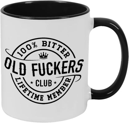 Old Fuckers Club, 100% Bitter Lifetimes Member travel coffee mug with handle