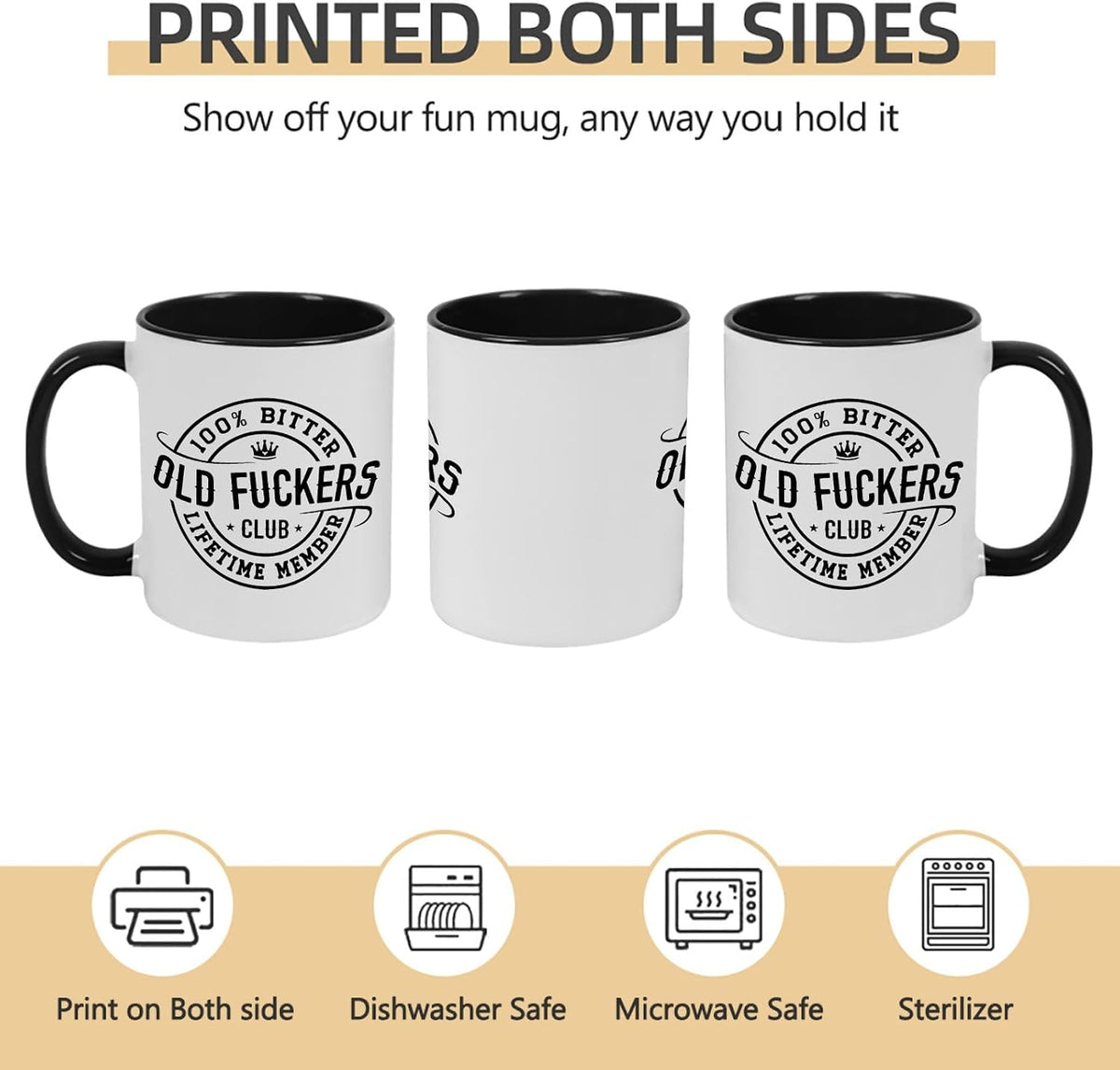Old Fuckers Club, 100% Bitter Lifetimes Member travel coffee mug with handle
