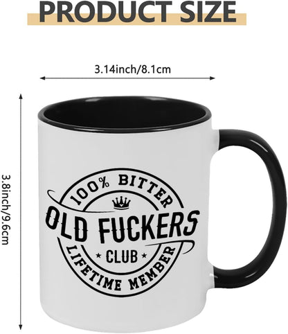 Old Fuckers Club, 100% Bitter Lifetimes Member travel coffee mug with handle