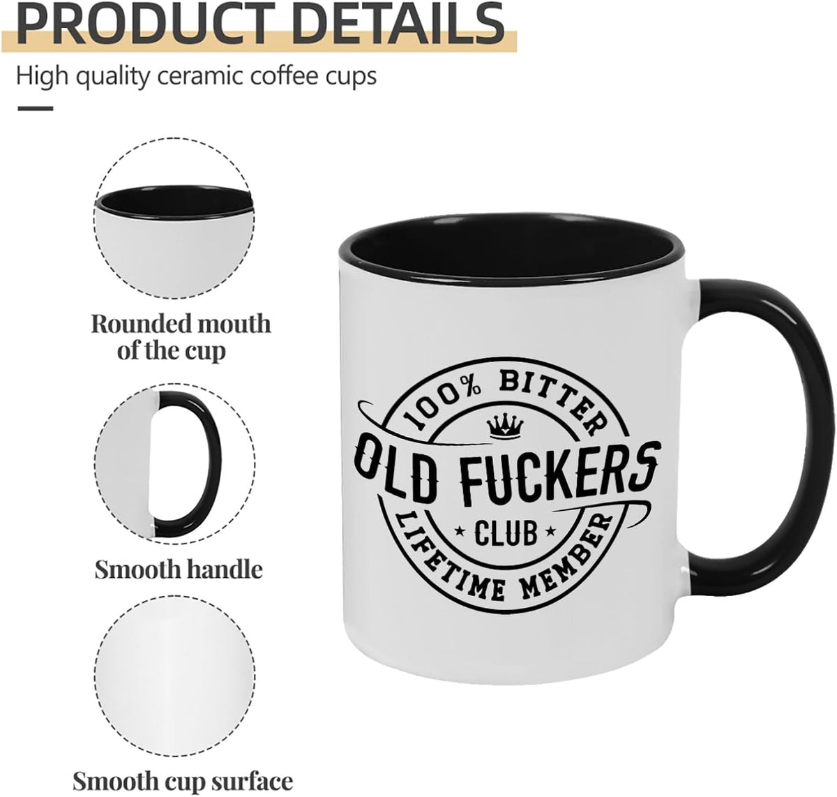 Old Fuckers Club, 100% Bitter Lifetimes Member travel coffee mug with handle
