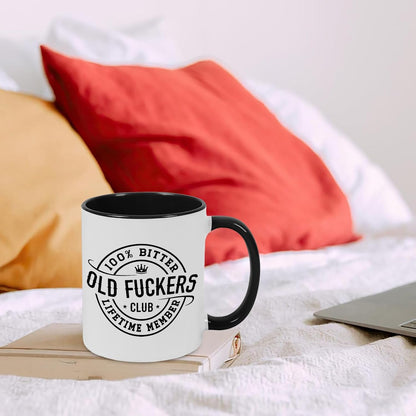 Old Fuckers Club, 100% Bitter Lifetimes Member travel coffee mug with handle