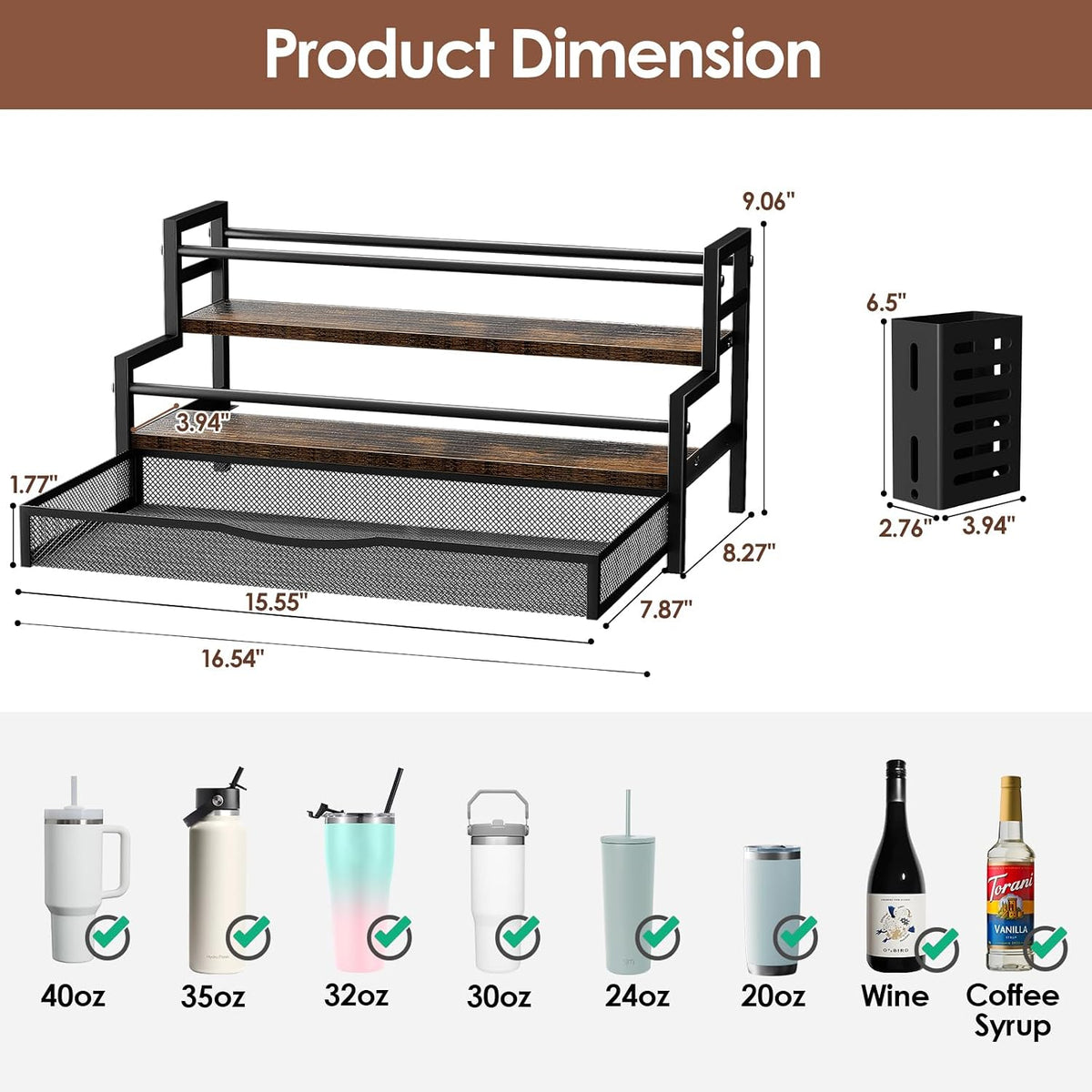 Water Bottle Organizer for Full 40 oz Stanley/Tumbler, Brown