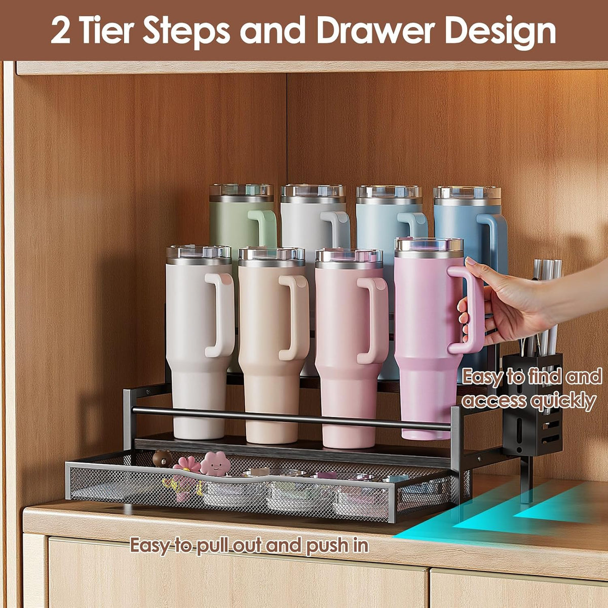 Water Bottle Organizer for Full 40 oz Stanley/Tumbler, Brown