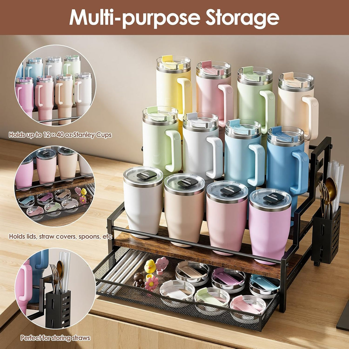 Water Bottle Organizer for Full 40 oz Stanley/Tumbler, Brown