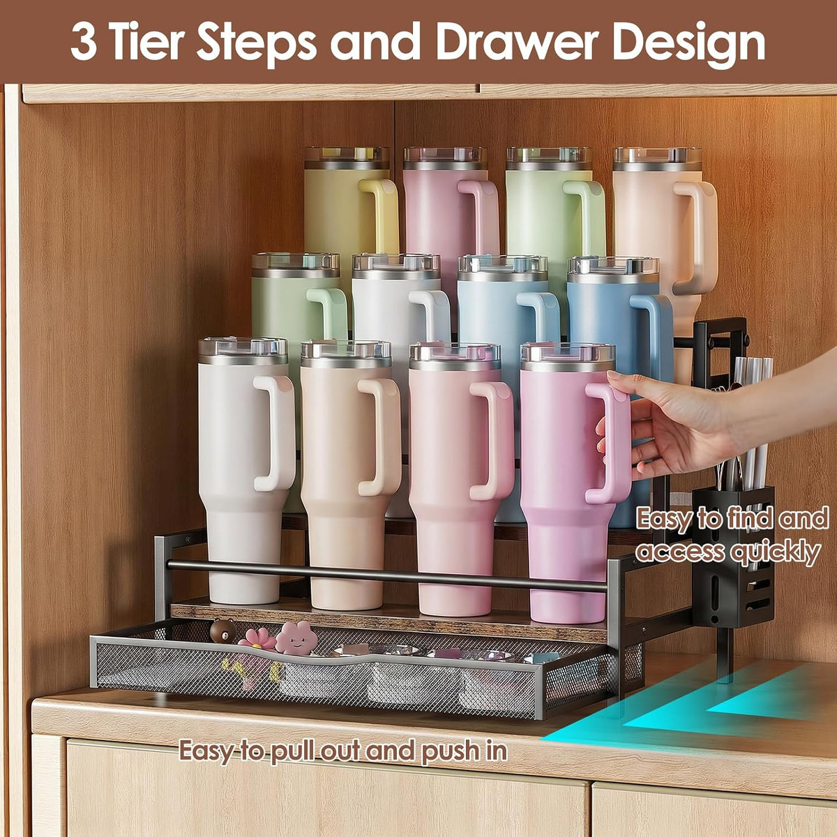 Water Bottle Organizer for Full 40 oz Stanley/Tumbler, Brown