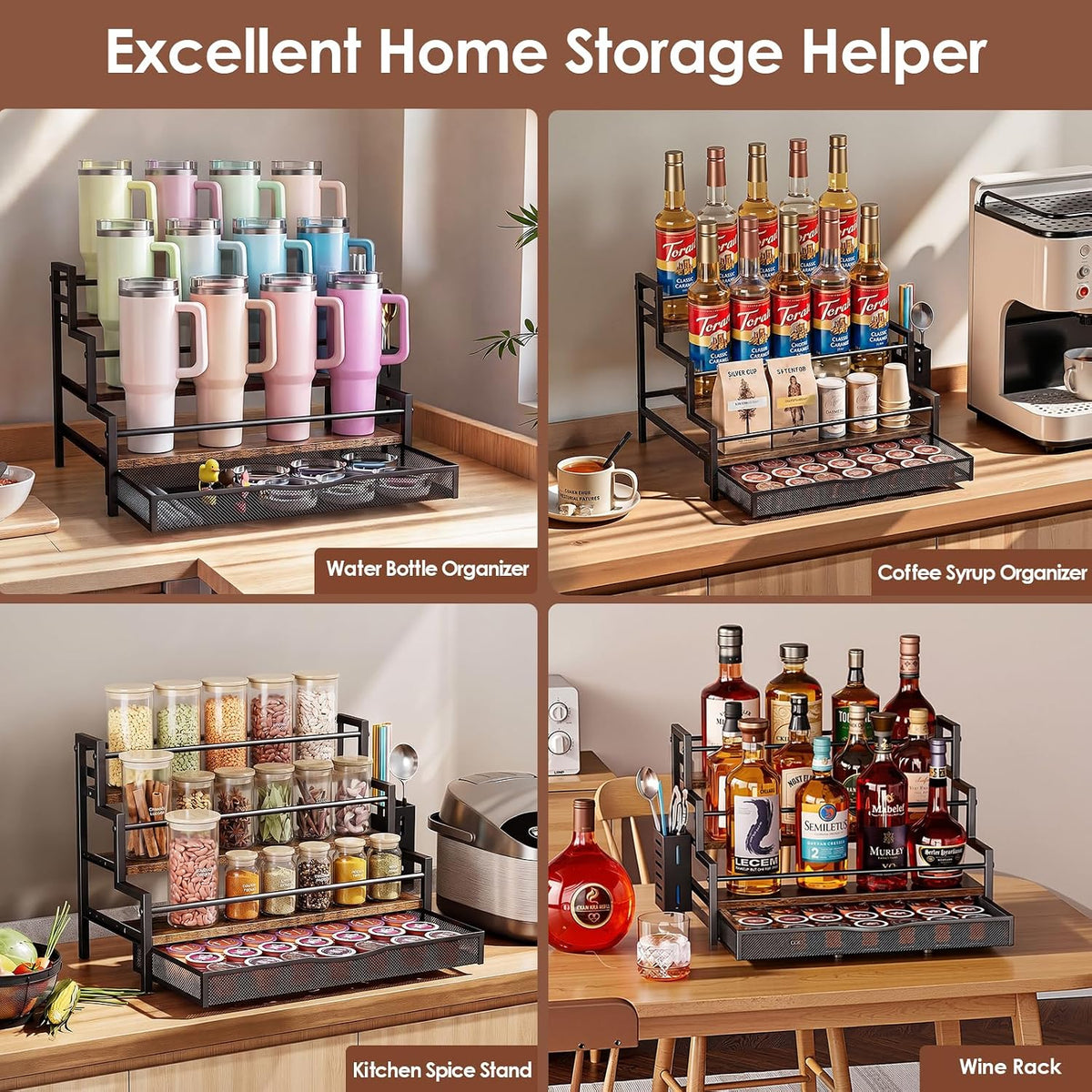 Water Bottle Organizer for Full 40 oz Stanley/Tumbler, Brown