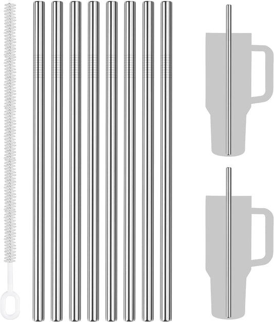 8PCS Stainless Steel Straws Fit for 40oz Stanley Tumblers, Silver