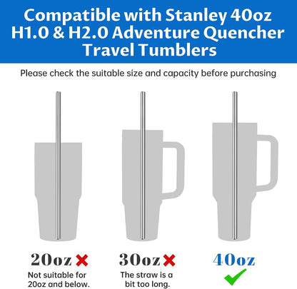 8PCS Stainless Steel Straws Fit for 40oz Stanley Tumblers, Silver