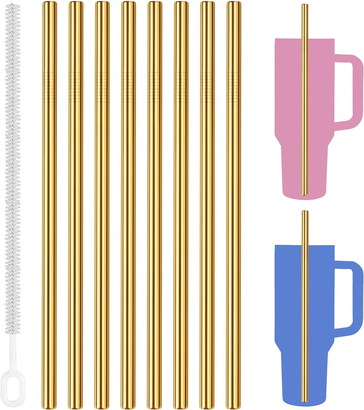 8PCS Stainless Steel Straws Fit for 40oz Stanley Tumblers, Silver