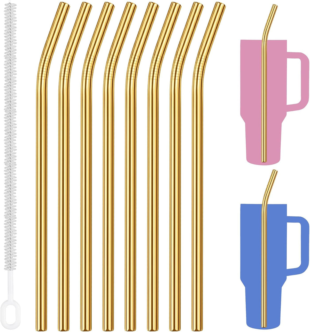 8PCS Stainless Steel Straws Fit for 40oz Stanley Tumblers, Silver
