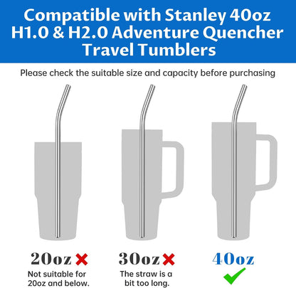8PCS Stainless Steel Straws Fit for 40oz Stanley Tumblers, Silver