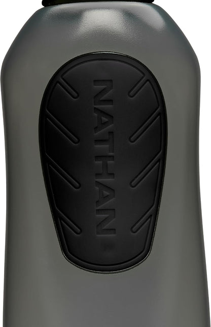 Nathan SpeedView Insulated Handheld Running Water Bottle Flask 18oz – Double-Wall Insulation, Ergonomic Grip, Blast Valve Cap, Phone & Key Storage Pockets, Reflective Design