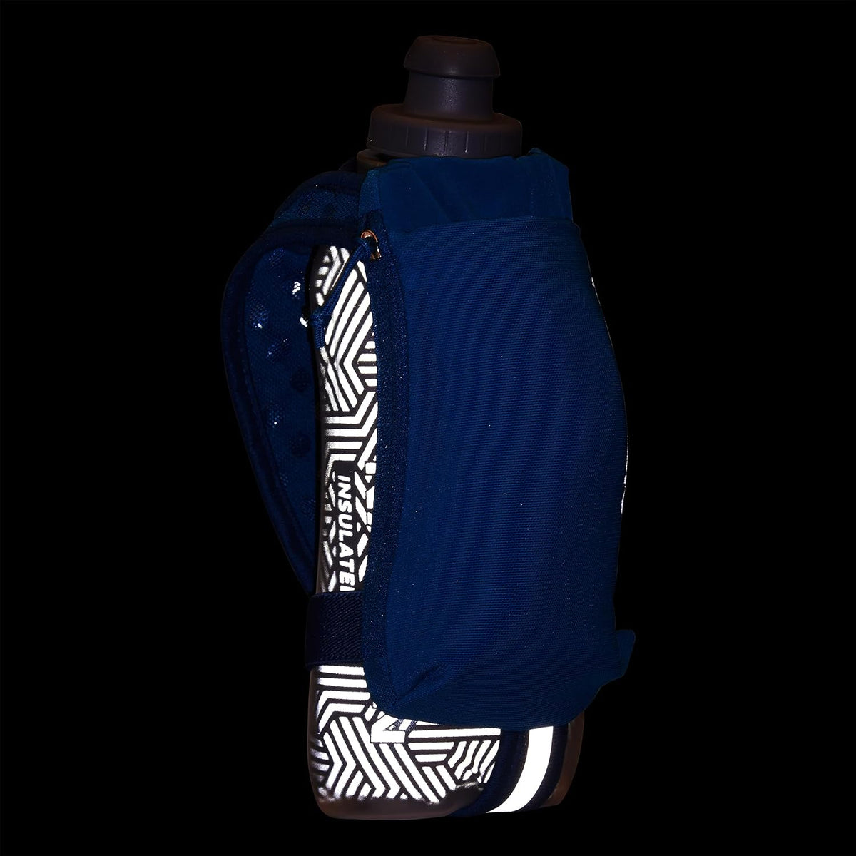 Nathan SpeedView Insulated Handheld Running Water Bottle Flask 18oz – Double-Wall Insulation, Ergonomic Grip, Blast Valve Cap, Phone & Key Storage Pockets, Reflective Design