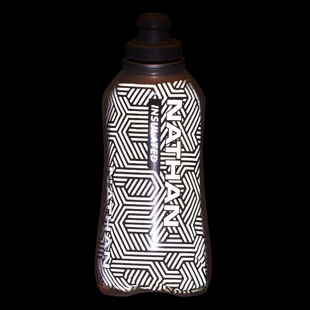 Nathan SpeedView Insulated Handheld Running Water Bottle Flask 18oz – Double-Wall Insulation, Ergonomic Grip, Blast Valve Cap, Phone & Key Storage Pockets, Reflective Design