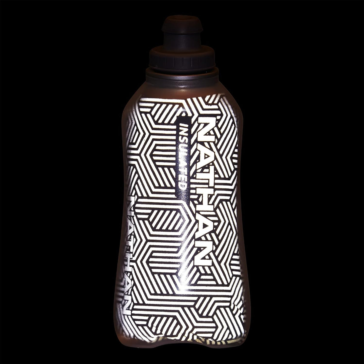 Nathan SpeedView Insulated Handheld Running Water Bottle Flask 18oz – Double-Wall Insulation, Ergonomic Grip, Blast Valve Cap, Phone & Key Storage Pockets, Reflective Design