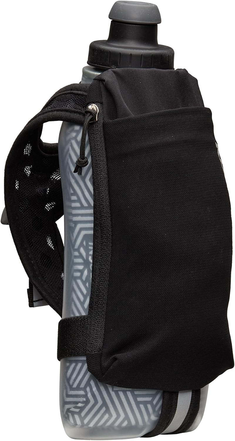 Nathan SpeedView Insulated Handheld Running Water Bottle Flask 18oz – Double-Wall Insulation, Ergonomic Grip, Blast Valve Cap, Phone & Key Storage Pockets, Reflective Design