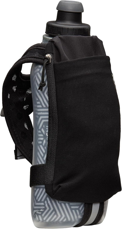 Nathan SpeedView Insulated Handheld Running Water Bottle Flask 18oz – Double-Wall Insulation, Ergonomic Grip, Blast Valve Cap, Phone & Key Storage Pockets, Reflective Design