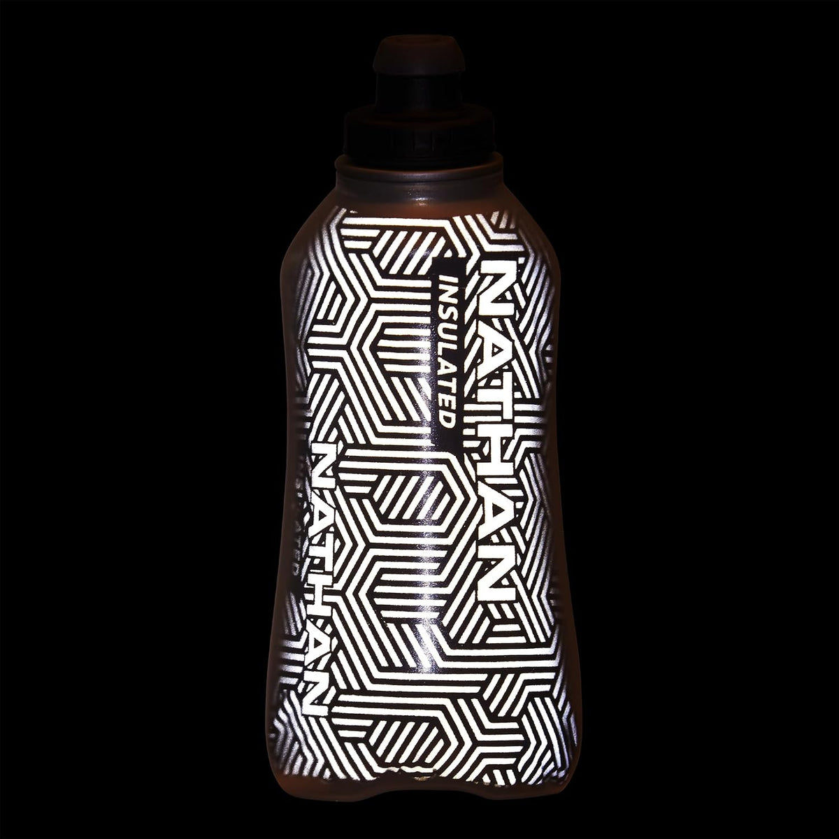 Nathan SpeedView Insulated Handheld Running Water Bottle Flask 18oz – Double-Wall Insulation, Ergonomic Grip, Blast Valve Cap, Phone & Key Storage Pockets, Reflective Design