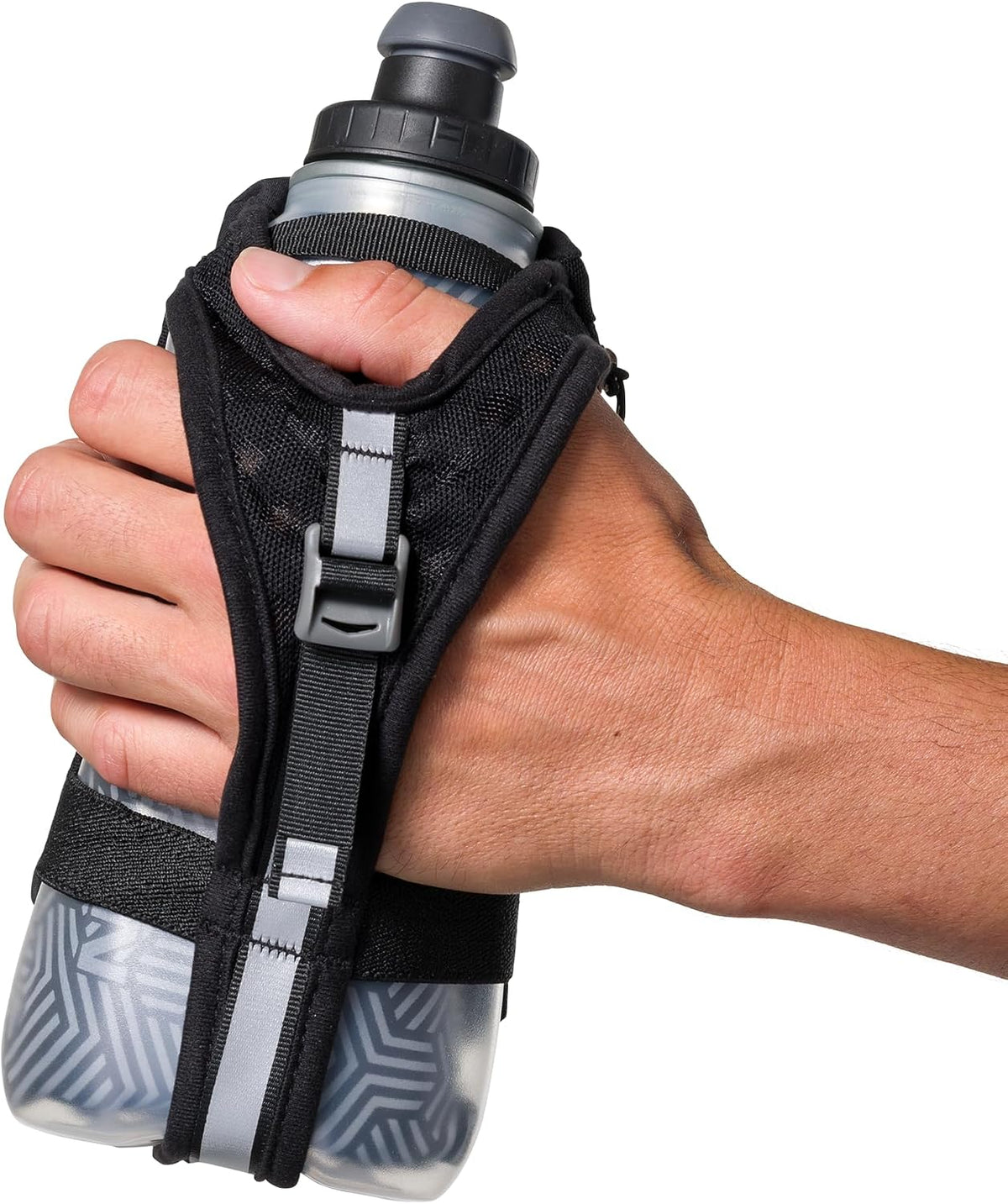 Nathan SpeedView Insulated Handheld Running Water Bottle Flask 18oz – Double-Wall Insulation, Ergonomic Grip, Blast Valve Cap, Phone & Key Storage Pockets, Reflective Design