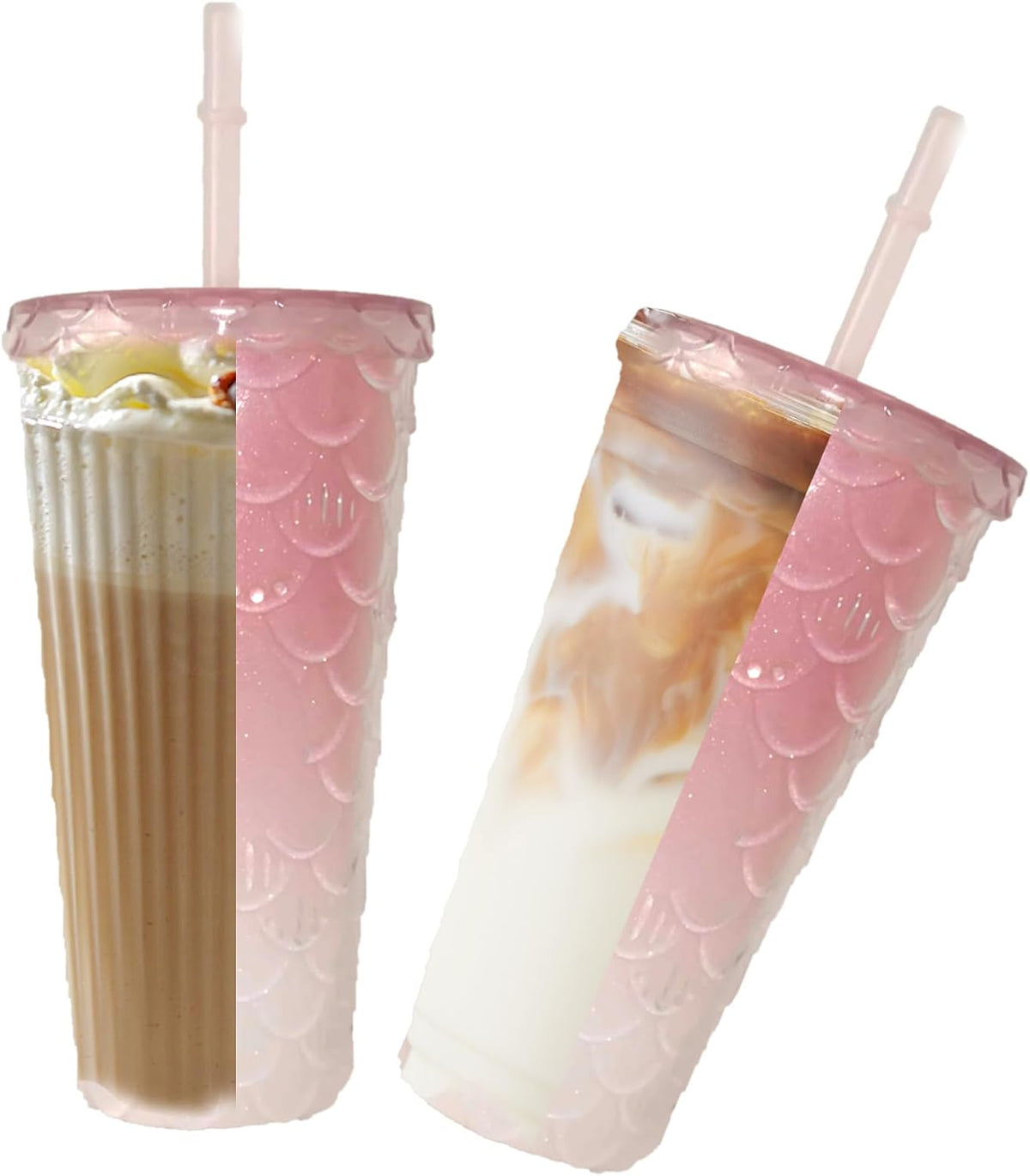 Studded Tumbler With Straw Tumblers With Lids And Straws Iridescent Blue Cups Water Cup With Straw And Lid BPA-Free Double-Wall Plastic for Iced Coffee Cups or Water 24 Oz