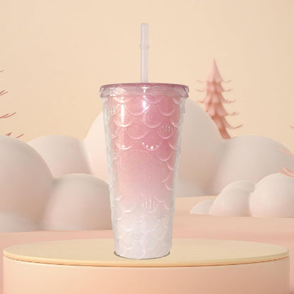 Studded Tumbler With Straw Tumblers With Lids And Straws Iridescent Blue Cups Water Cup With Straw And Lid BPA-Free Double-Wall Plastic for Iced Coffee Cups or Water 24 Oz