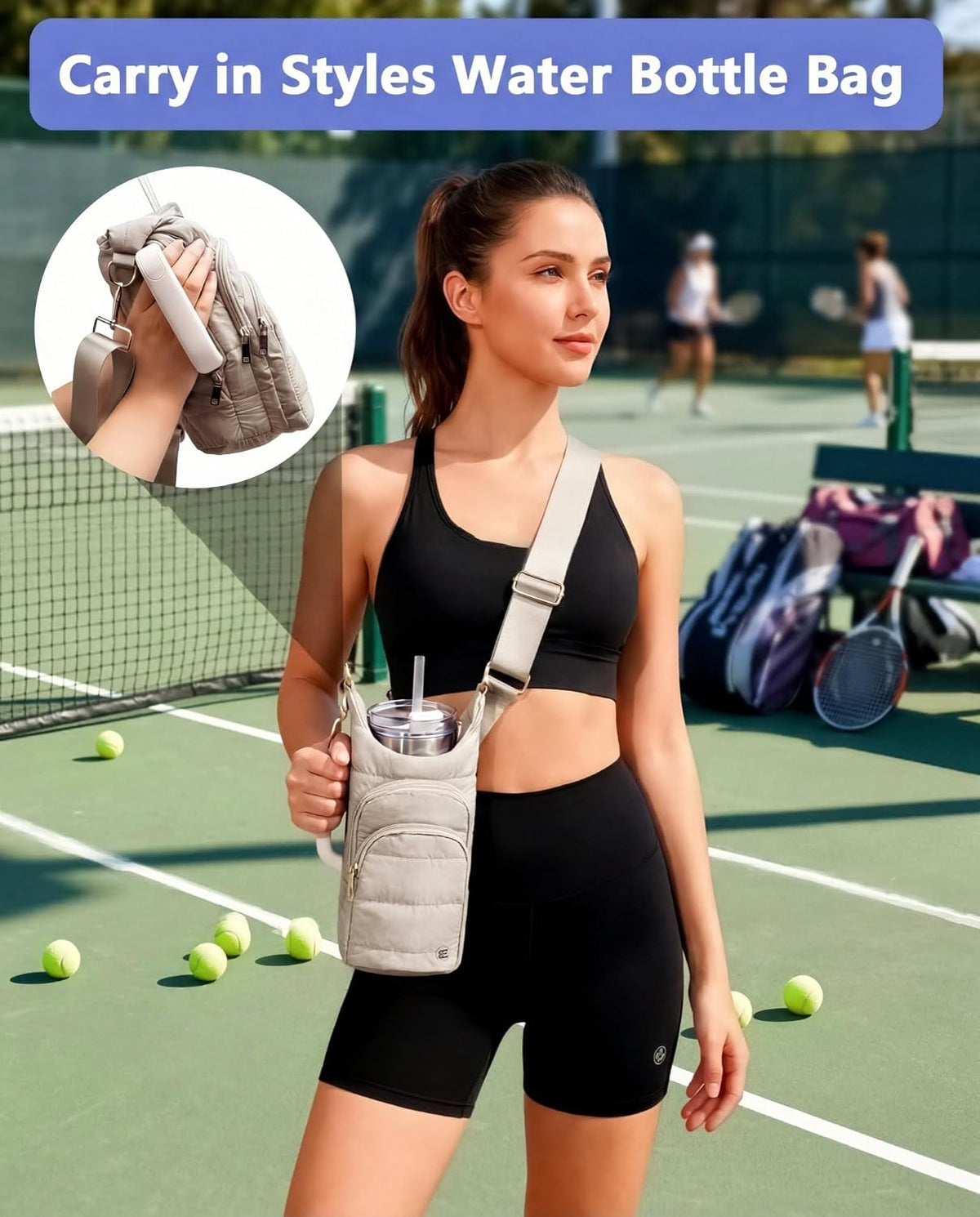 40oz Water Bottle Holder with Strap, Crossbody Drink Carrier Bag