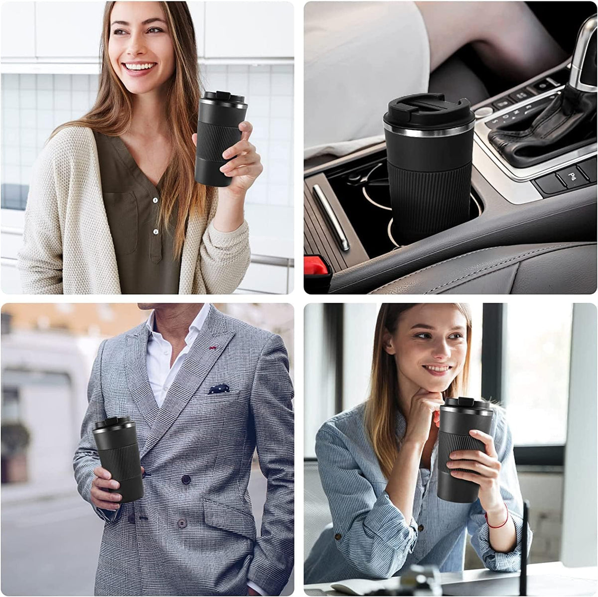 Insulated Travel Coffee Mug 16 oz, Spill Proof Coffee Mug To Go, Leakproof Stainless Steel Coffee Tumblers Reusable Thermal Coffee Cup with Lid for Hot & Cold Drinks (Blue, 510ml)